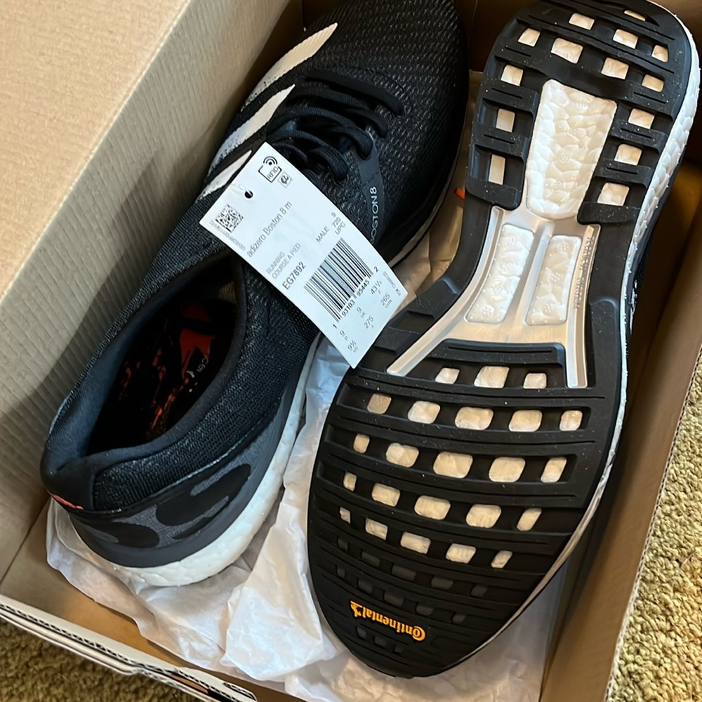 Adidas > Black Adizero Boston 8 > 9.5 brand new, new in box.